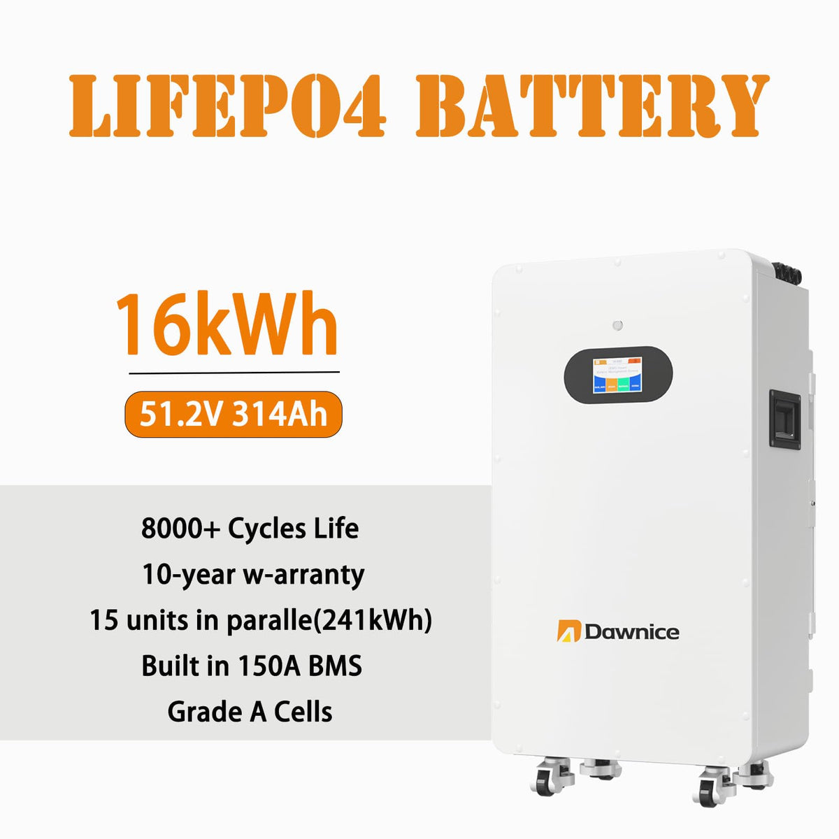 Dawnice 10KW Solar Power System 10PCS 585W Solar Panels 48V 12KW Hybrid Split Solar Inverter 120V/240V, 51.2V 314AH 16KWH LiFePo4 Battery Solar System Compelet Kit