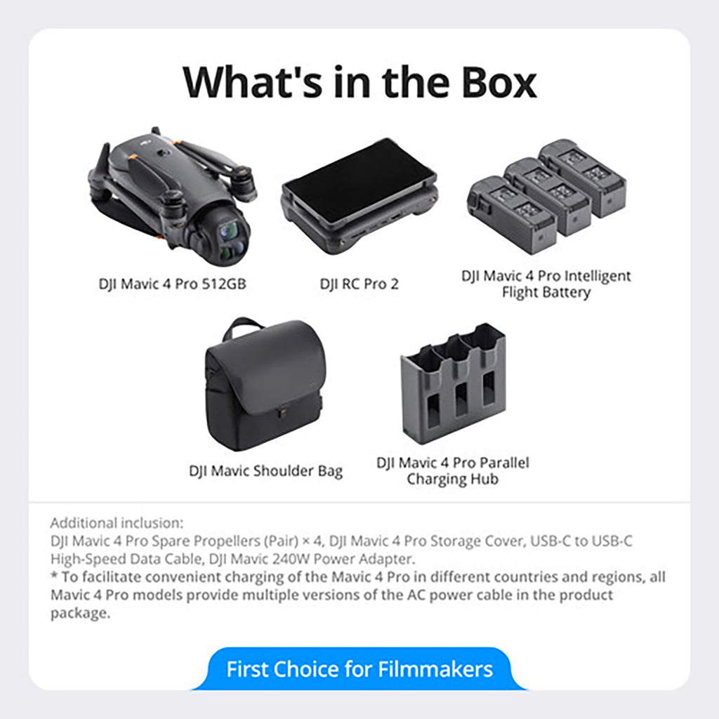 DJI Mavic 4 Pro Drone 512GB Creator Combo (DJI RC Pro 2) with 100MP Hasselblad Camera, Triple-Camera System, 6K/60fps HDR Video, 51-Min Flight Time, O4+ 30km Video Transmission, 0.1-Lux Night Vision