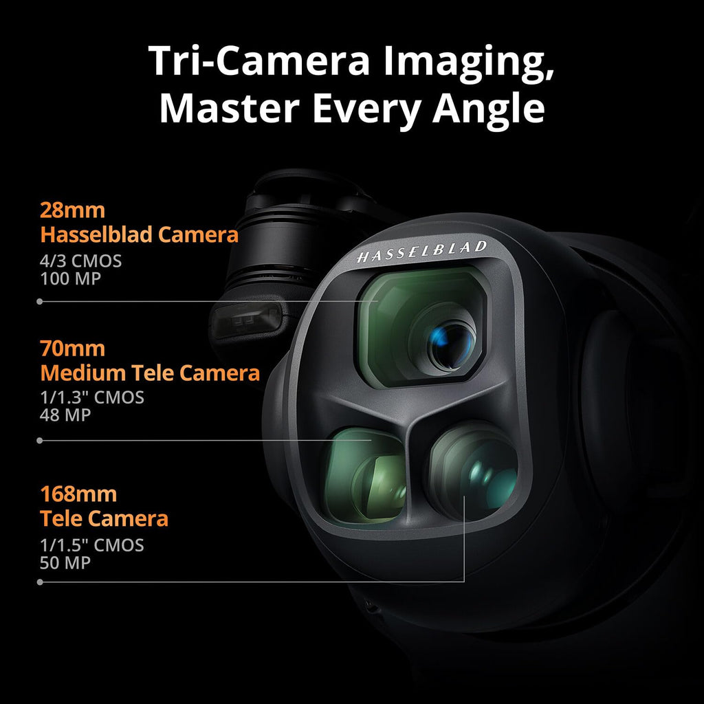 DJI Mavic 4 Pro Drone Fly More Combo 6K60 HDR, 100MP, 51-Min Max Flight Time, 18.6-Mile Range, ActiveTrack 360 Subject/Vehicle Tracking, Omnidirectional Avoidance Bundle with 128GB Memory, 2 Year CPS Warranty, Backpack, Bundle It Better Lens Cloth + More