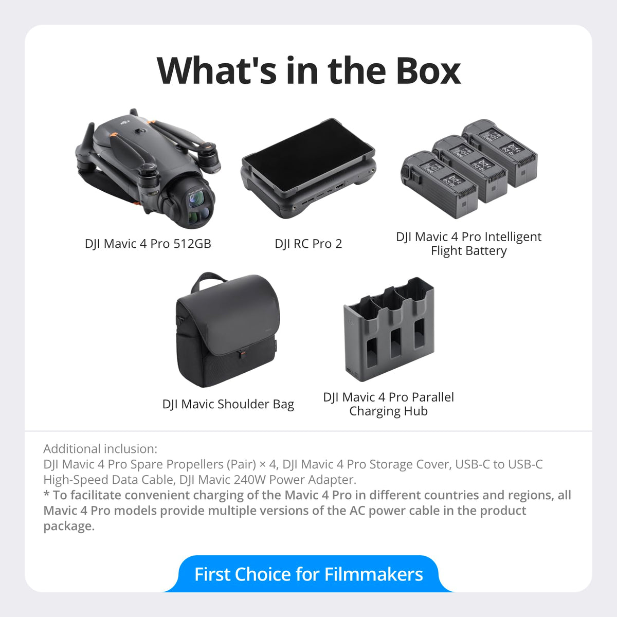 DJI Mavic 4 Pro 512GB Creator Combo With DJI RC Pro 2, Tri-Camera Drone