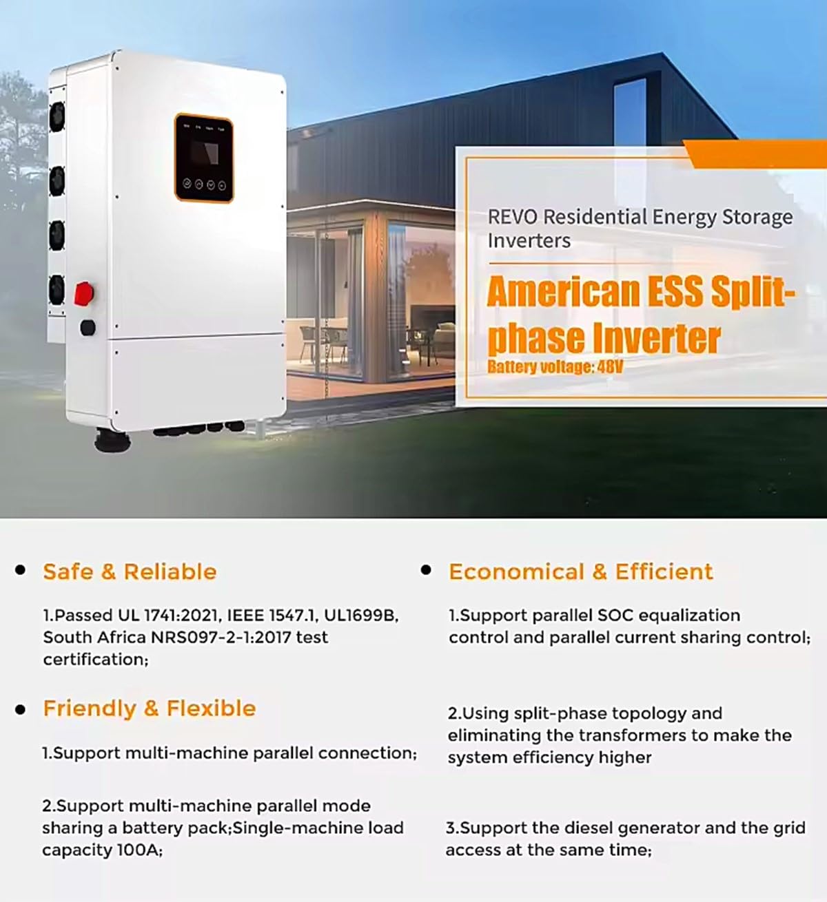 10KW Hybrid Solar Power System Complete Kit 18PCS 550W Solar Panel (10KW) +1Sets 48V 10KW Split Phase Inverter Built in MPPT+ 2Sets-51.2V 206Ah 10kwh Whole House Storage LiFePO4 Lithium Battery