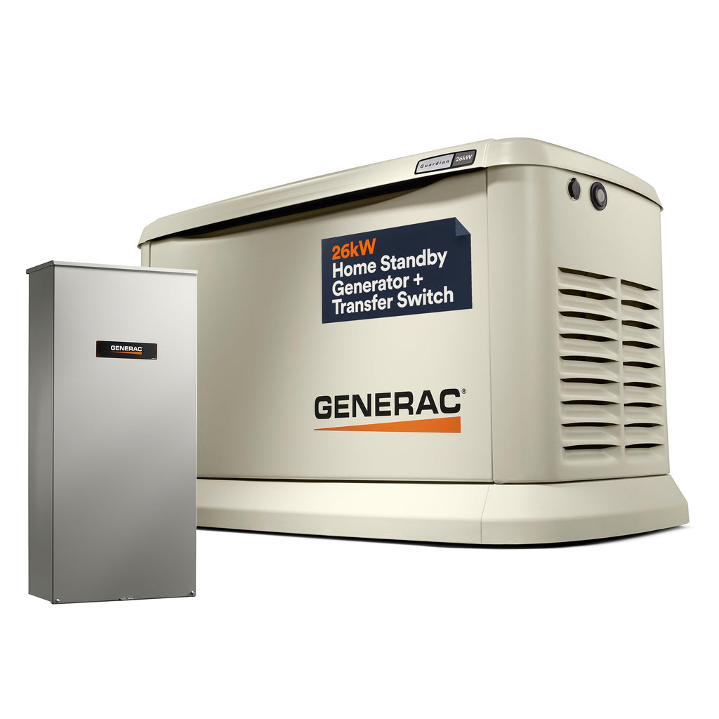 Generac Guardian 26kW Home Generator, Transfer Switch & WiFi Monitoring