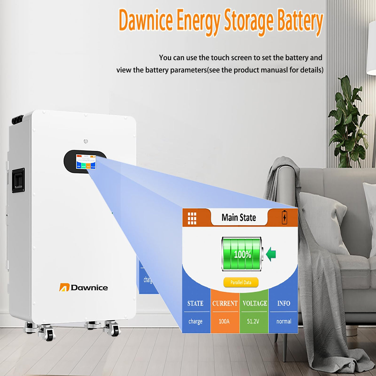 Dawnice 20kWh Solar Battery 51.2V 410Ah LifePO4 Lithium Energy Storage Pack