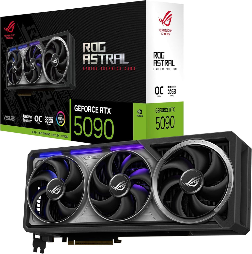 ASUS ROG Astral GeForce RTX 5090 32GB GDDR7 OC Edition Gaming Graphics Card (Nvidia GeForce RTX5090, Four Fans, 3.8 Slot Design, PCIe 5.0, 2X HDMI 2.1b, 3X DisplayPort 2.1a)