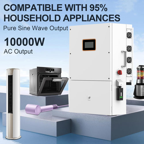 16KWH 10KW Hybrid Solar System Complete Kit 10PCS*550W Solar Panel (5500W) + 1Set 48V 10KW Split Phase Inverter with MPPT Controller + 1Set 16KWH Lithium Battery