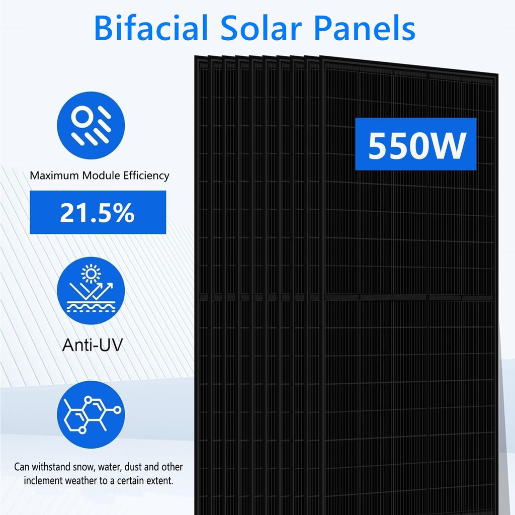 16KWH 10KW Hybrid Solar System Complete Kit 10PCS*550W Solar Panel (5500W) + 1Set 48V 10KW Split Phase Inverter with MPPT Controller + 1Set 16KWH Lithium Battery