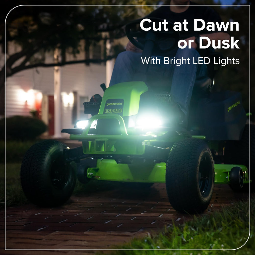Greenworks 60V 42" CrossoverT Cordless Riding Lawn Tractor, (4) 8.0Ah Batteries and (600W) Plug in Charger