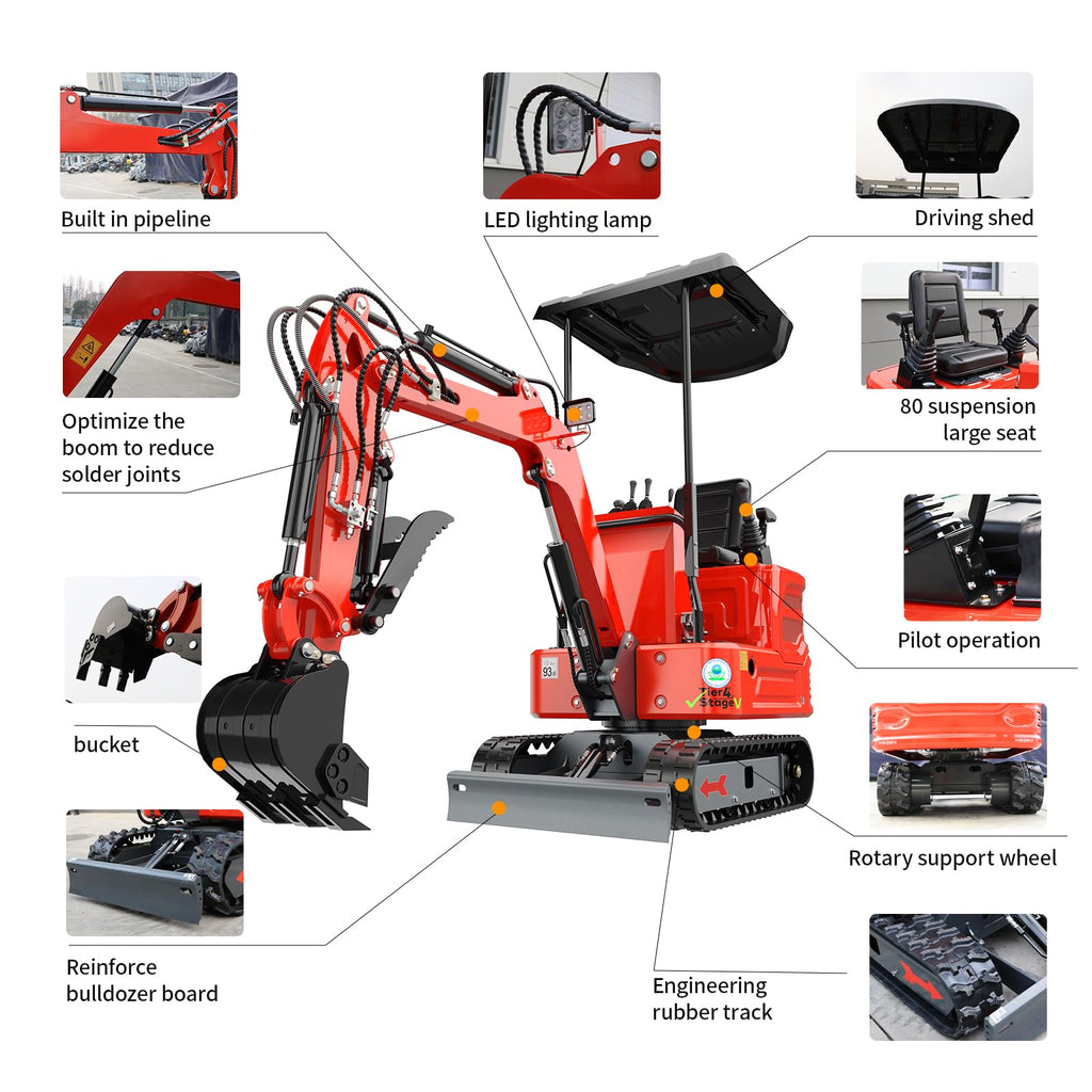 ATTA16 1.4 Ton Mini Excavator, KubotaDiesel Engine 13.5HP with Pilot System & Loader, EPA Certified Compact Digger for Garden, Pool, Trenching, 12 Months Parts Warranty (R2)