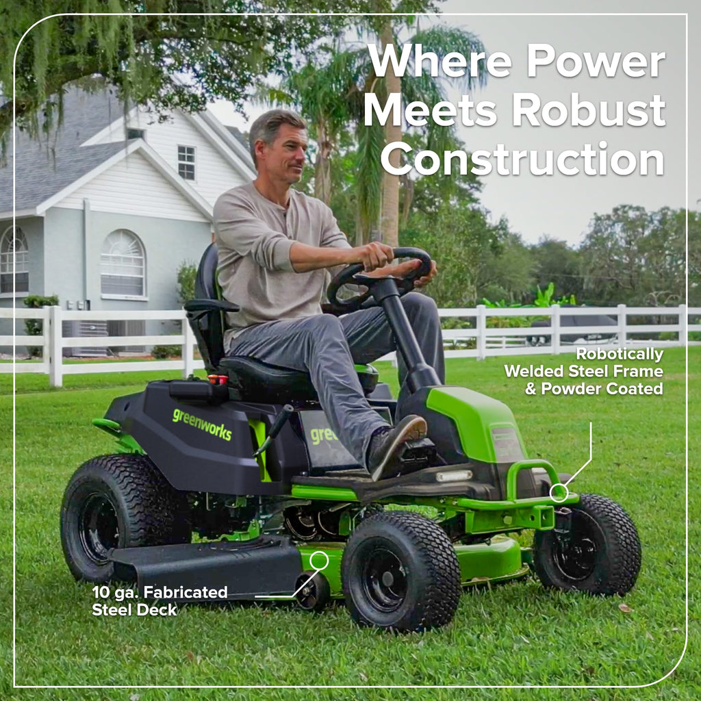 Greenworks 60V 42" CrossoverT Cordless Riding Lawn Tractor, (4) 8.0Ah Batteries and (600W) Plug in Charger