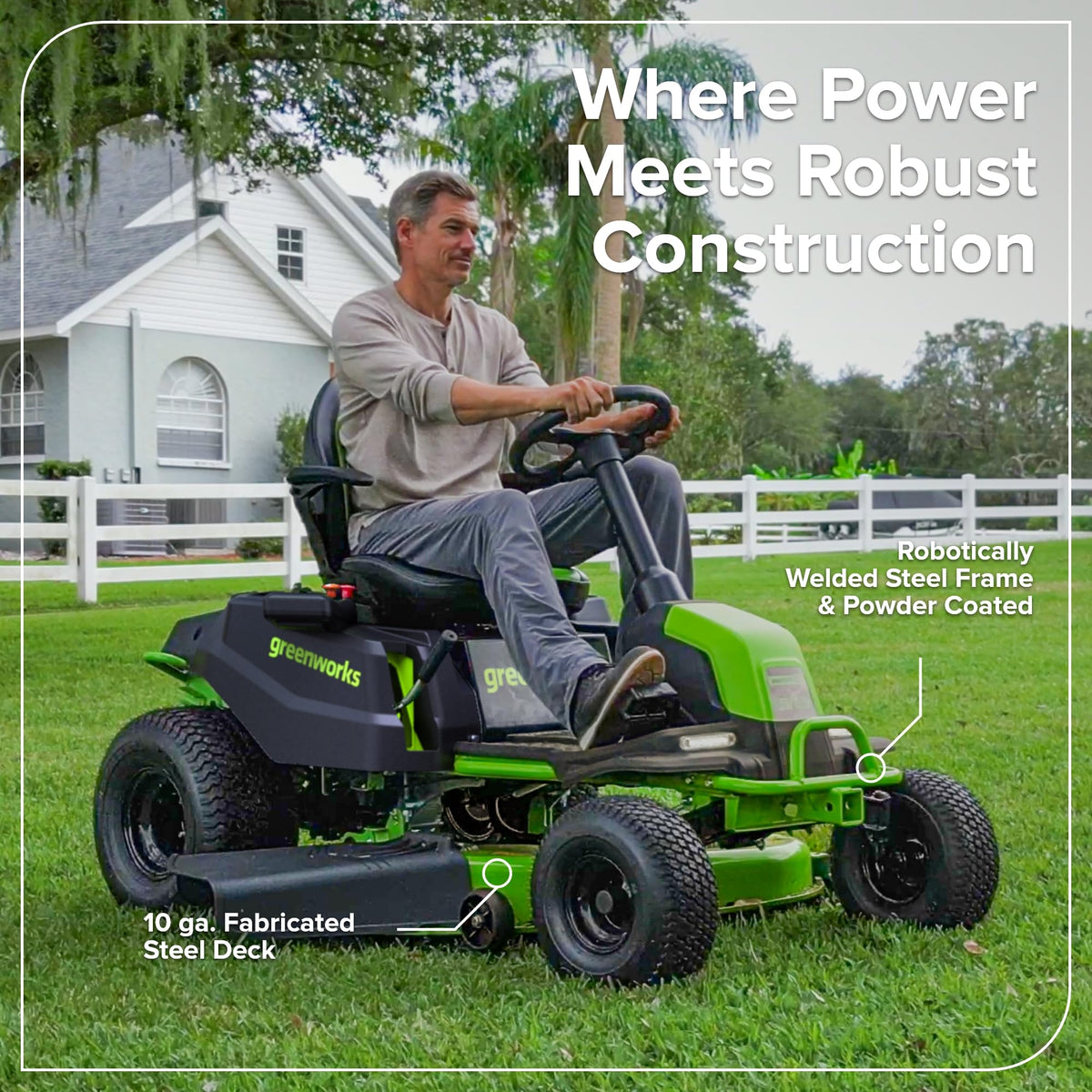 Greenworks 60V 42" CrossoverT Cordless Riding Lawn Tractor, (4) 8.0Ah Batteries and (600W) Plug in Charger
