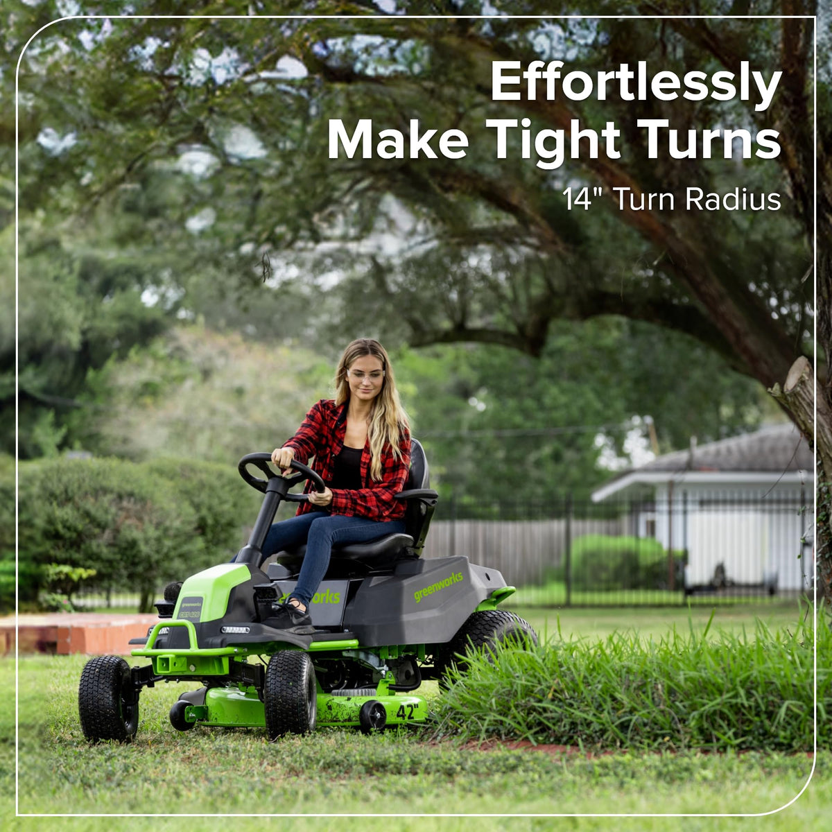 Greenworks 60V 42" CrossoverT Cordless Riding Lawn Tractor, (4) 8.0Ah Batteries and (600W) Plug in Charger