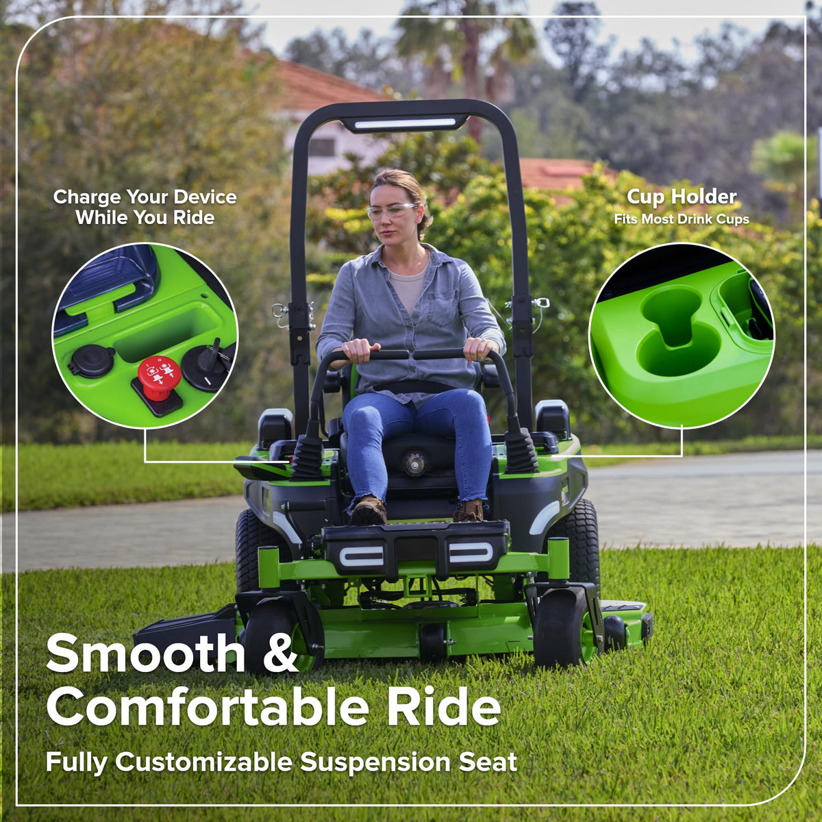 Greenworks 80V 54" MaximusZ Zero Turn Riding Lawn Mower, (2) 16.0Ah + (4) 6.0Ah Batteries and 1.5kW Fast Charger