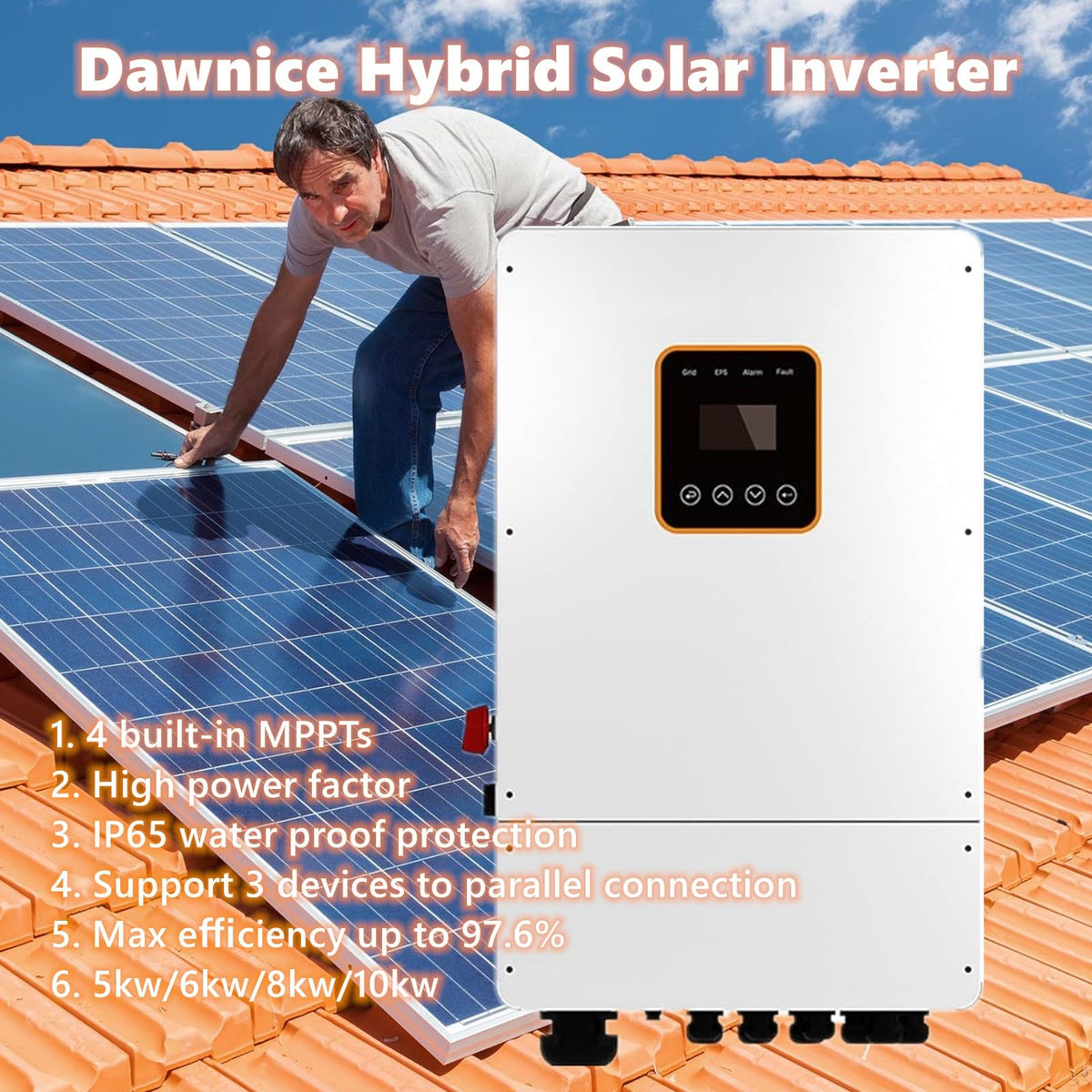 10KWH Hybrid Solar Power System Complete Kit Solar Home Energy Storage System 10PCS 550W Solar Panel (5500W) + 1Set 48V 5KW Split Phase Inverter Built in MPPT + 1Set 10kwh Lithium Battery